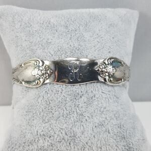 Wm A Rogers Oneida Silver Plated Cuff Bracelet Monogram R Vintage